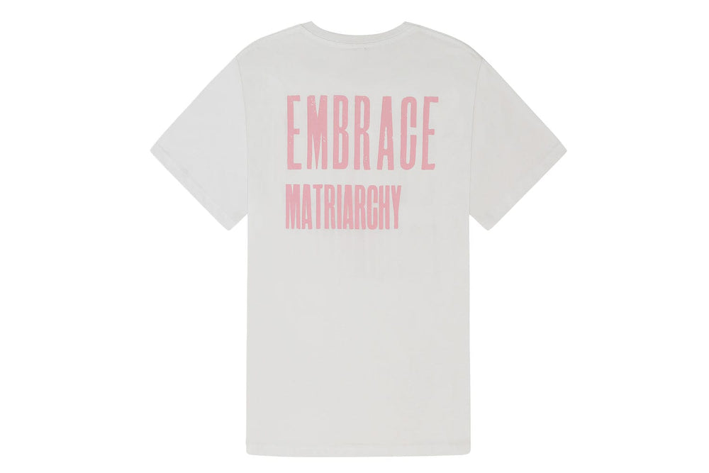 Smash Patriarchy Embrace Matriarchy White Cotton T-Shirt T-shirts Black & Beech