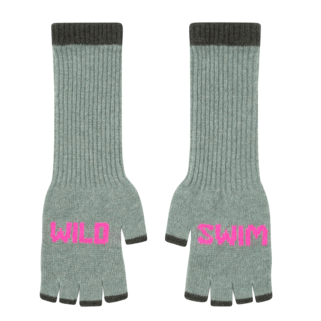 Wild Swim Fingerless Gloves in Mojito & Neon Pink Gloves & Mittens Black & Beech