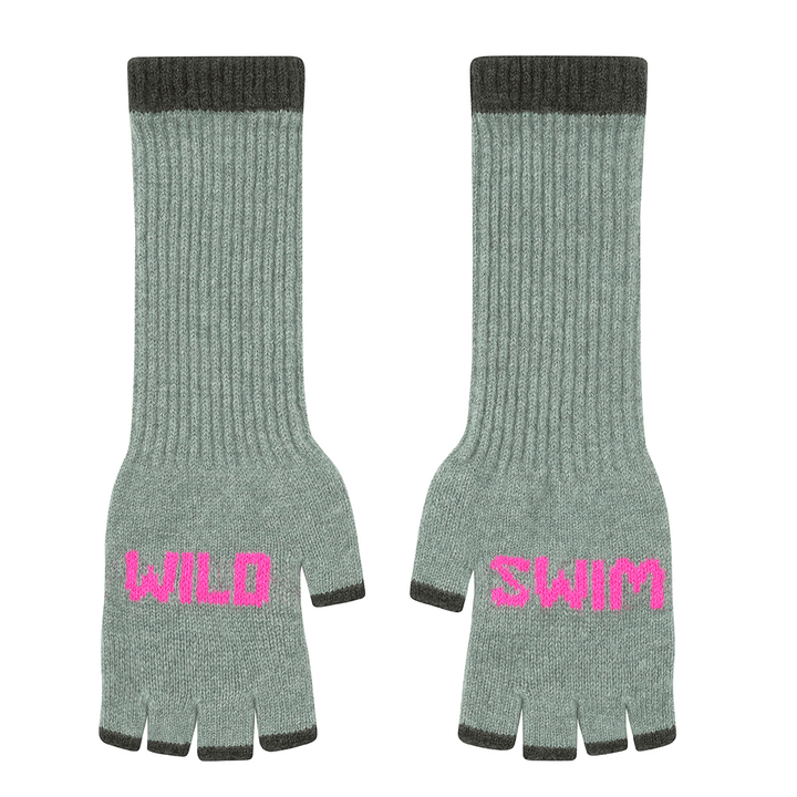Wild Swim Fingerless Gloves in Mojito & Neon Pink Gloves & Mittens Black & Beech
