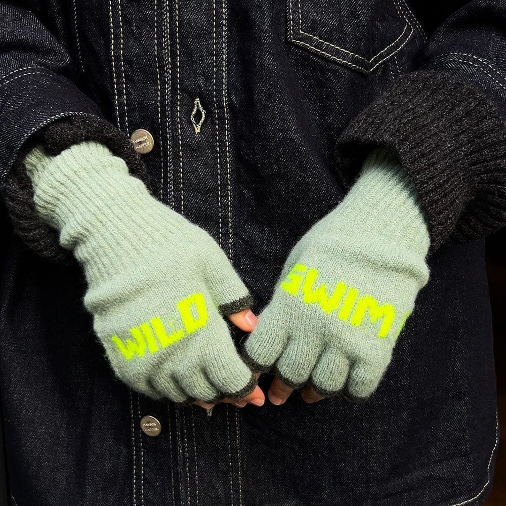 Wild Swim Fingerless Gloves in Mojito with Neon Yellow & Seaweed Gloves & Mittens Black & Beech