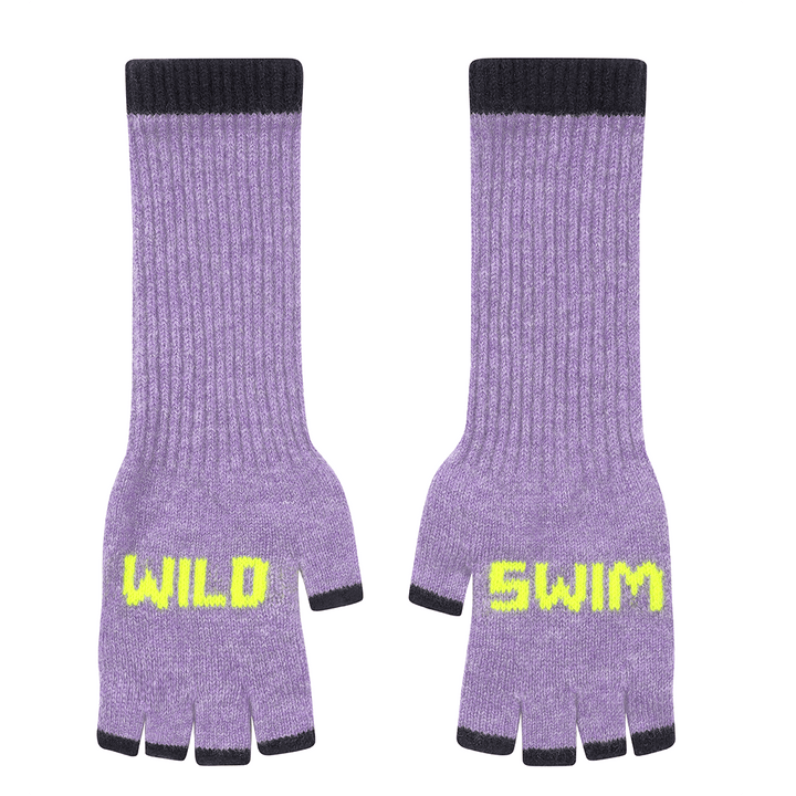 Wild Swim Fingerless Gloves in Parma Violet & Neon Yellow Gloves & Mittens Black & Beech