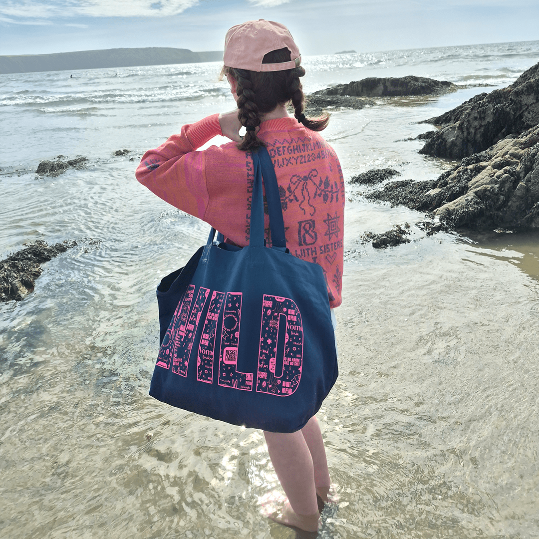 Wild Swim Tote Bag in Teal &amp; Neon Pink - Black &amp; Beech