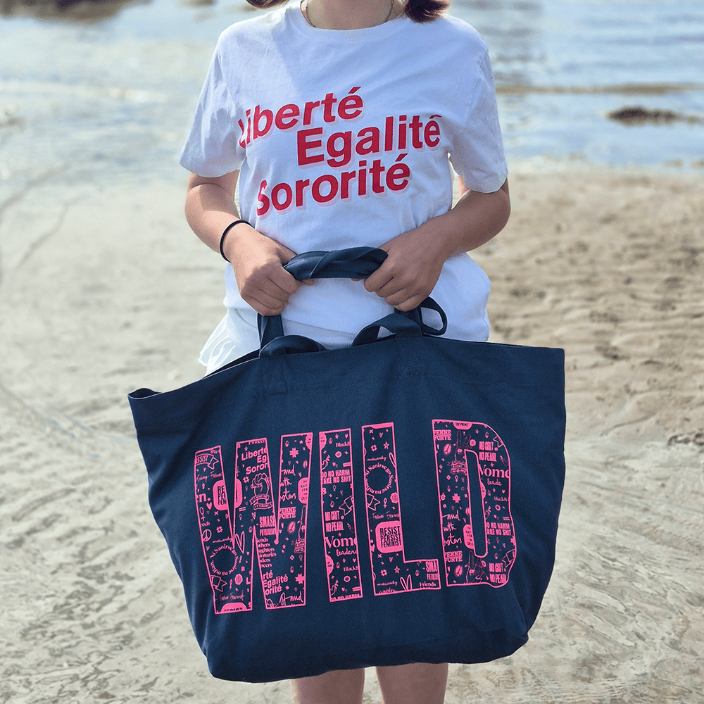Wild Swim Tote Bag in Teal & Neon Pink - Black & Beech