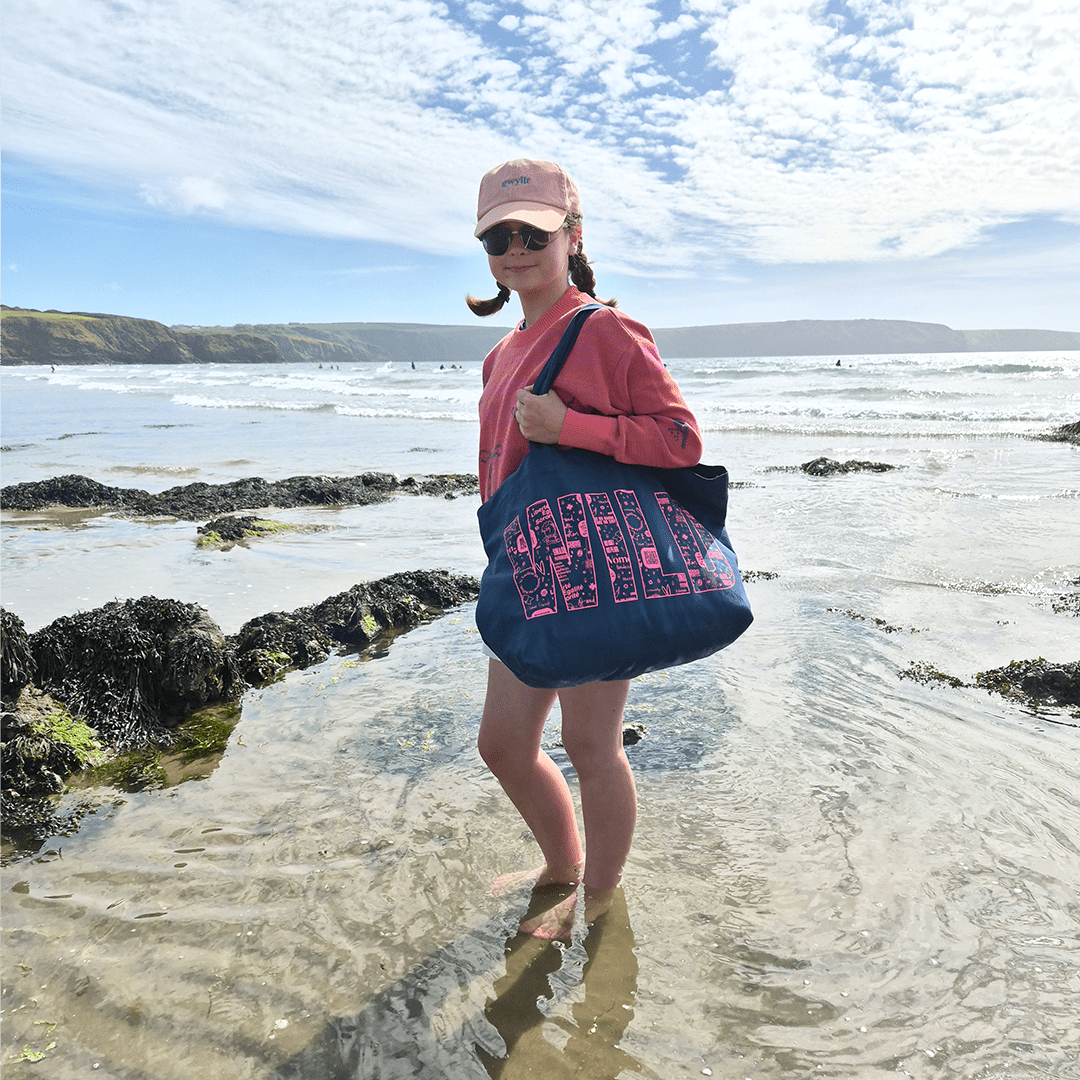 Wild Swim Tote Bag in Teal &amp; Neon Pink - Black &amp; Beech