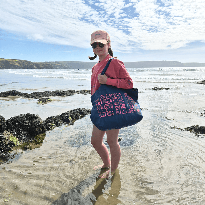 Wild Swim Tote Bag in Teal &amp; Neon Pink - Black &amp; Beech