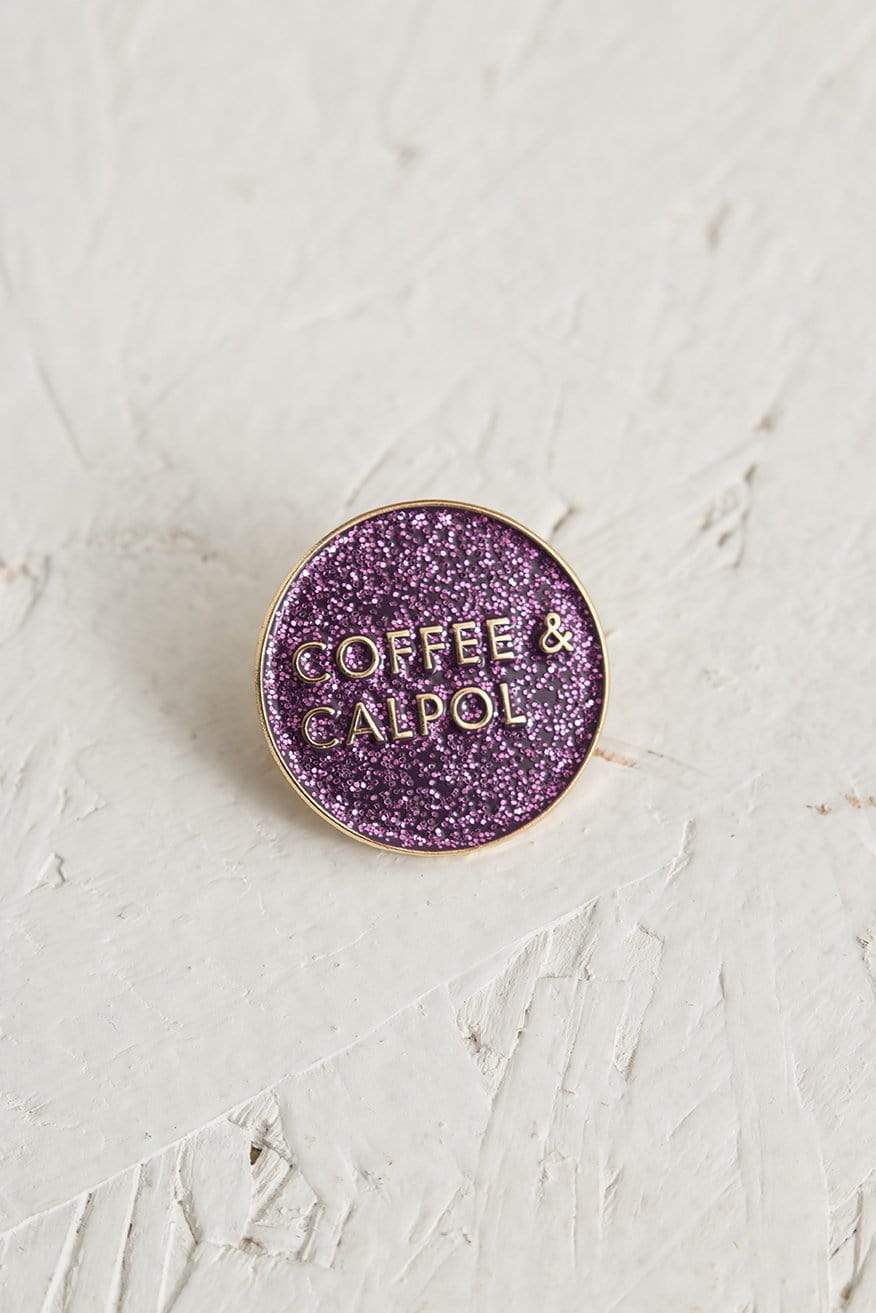 Coffee & Calpol Enamel Pin - Purple Glitter Black & Beech