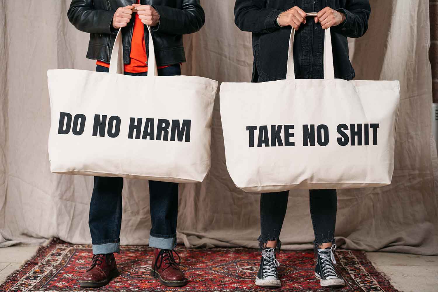 Do No Harm Take No Shit Massive Tote Bag Black & Beech