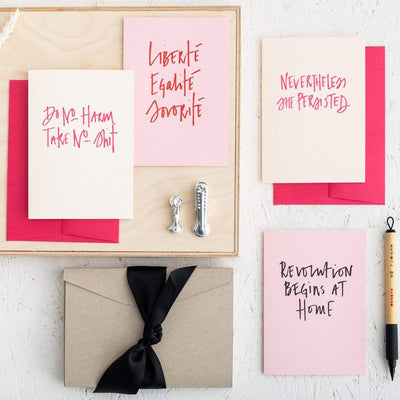 Hand Letterpressed Feminist Greeting Card Set Black & Beech