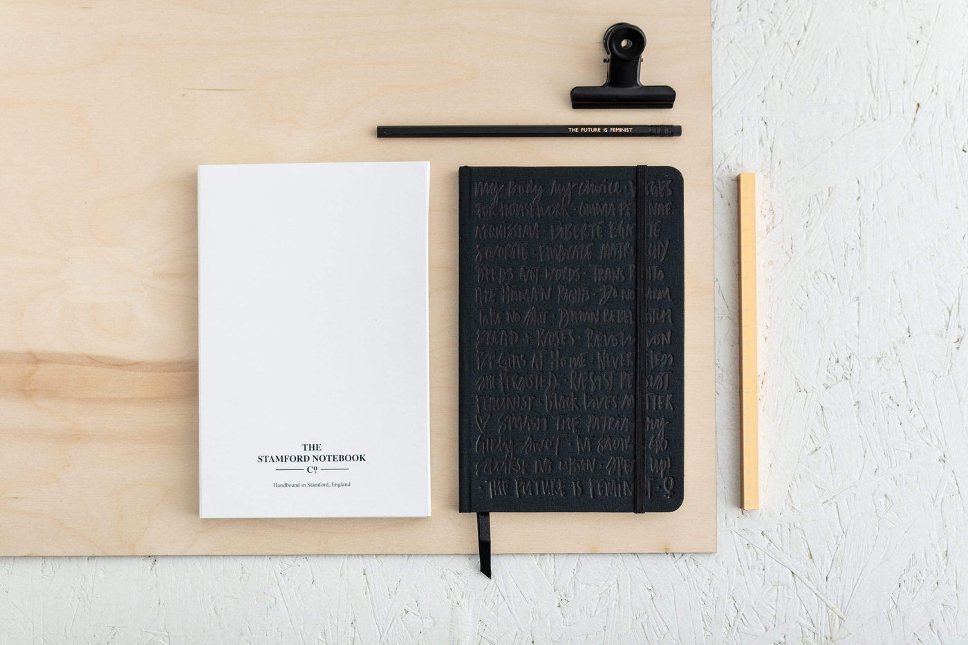 Handmade Coal Woven Fabric Feminist Notebook Black & Beech
