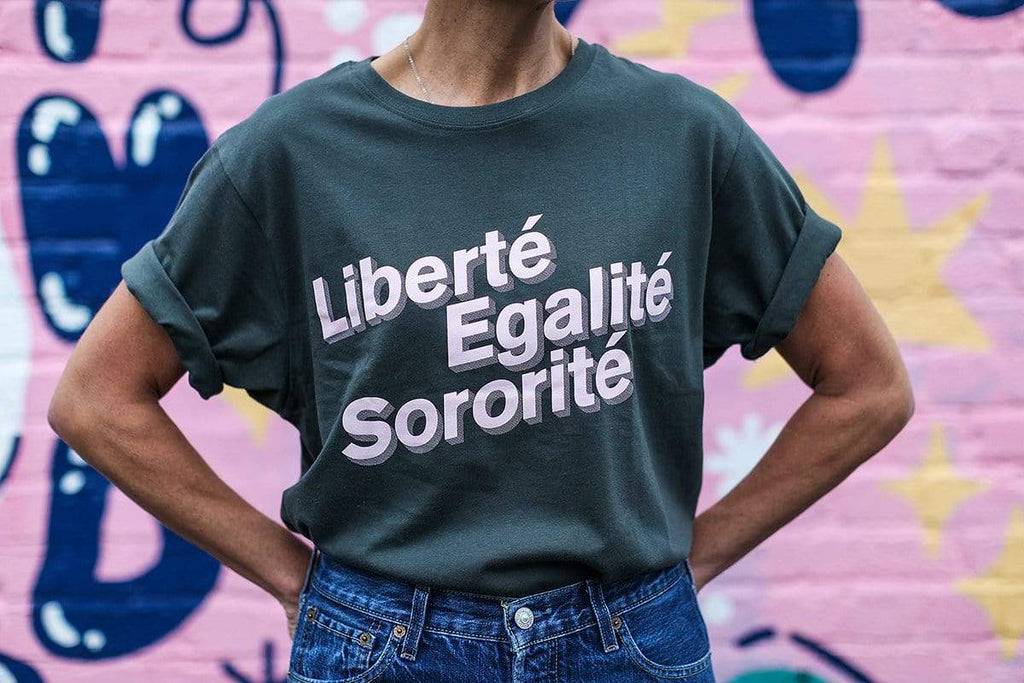 Liberté, Egalité, Sororité Ethical T-Shirt in Charcoal – Black & Beech