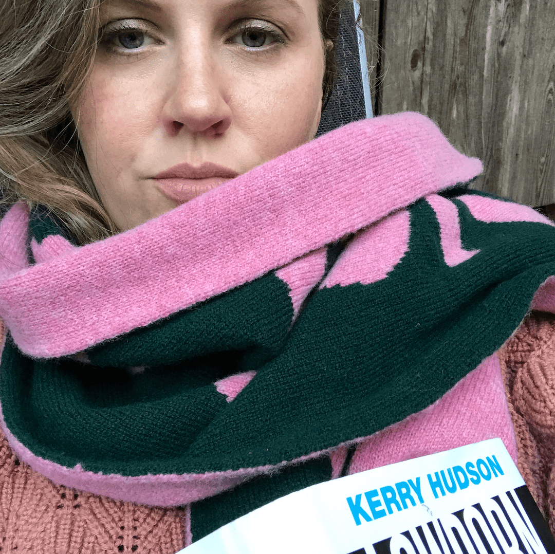 Liberté Egalité Sororité Lambswool Feminist Slogan Scarf Forest Green & French Rose Black & Beech