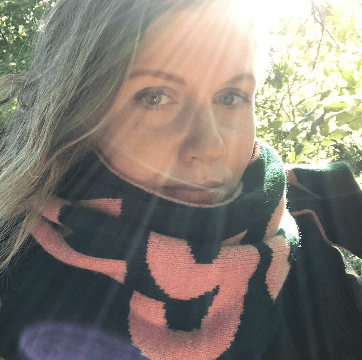 Liberté Egalité Sororité Lambswool Feminist Slogan Scarf Forest Green & French Rose Black & Beech