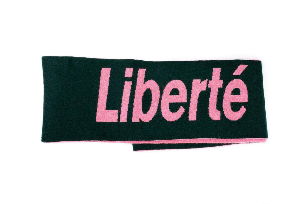 Liberté Egalité Sororité Lambswool Feminist Slogan Scarf Forest Green –  Black & Beech