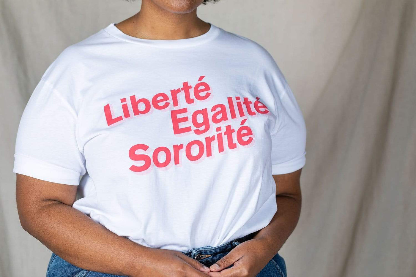 Liberté, Egalité, Sororité White Organic Cotton T-Shirt Black & Beech