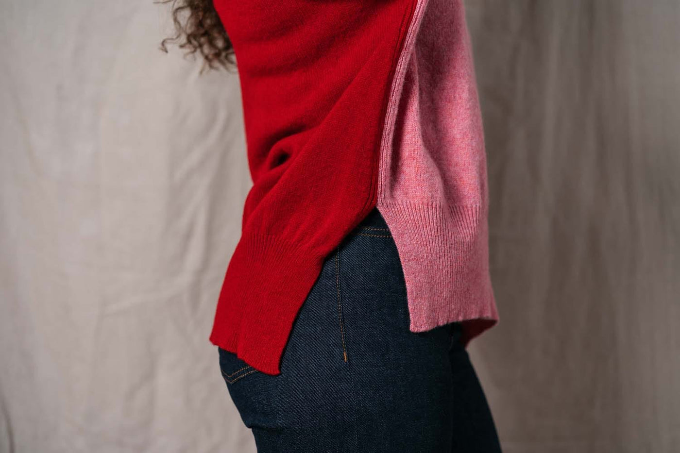 Sororité Merino Lambswool Jumper in Rouge & French Rose Black & Beech