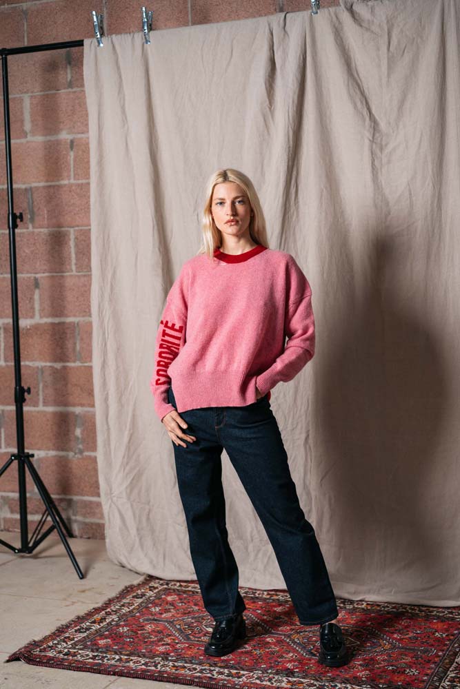 Sororité Merino Lambswool Jumper in Rouge & French Rose Black & Beech