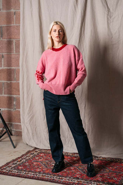 Sororité Merino Lambswool Jumper in Rouge & French Rose Black & Beech