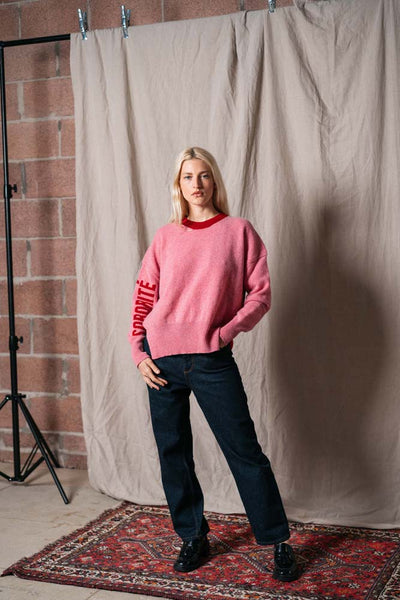 Sororité Merino Lambswool Jumper in Rouge & French Rose Black & Beech