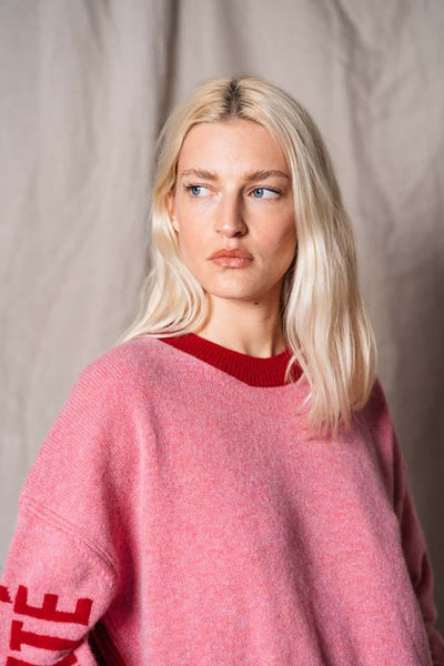 Sororité Merino Lambswool Jumper in Rouge & French Rose Black & Beech