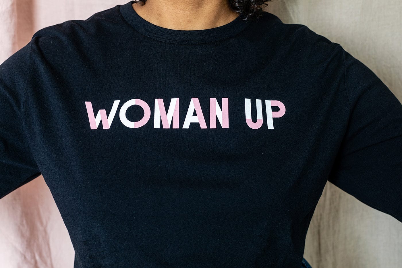 WOMAN UP Black Long Sleeve Organic Cotton T-Shirt Black & Beech