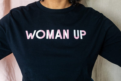 WOMAN UP Black Long Sleeve Organic Cotton T-Shirt Black & Beech