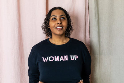 WOMAN UP Black Long Sleeve Organic Cotton T-Shirt Black & Beech
