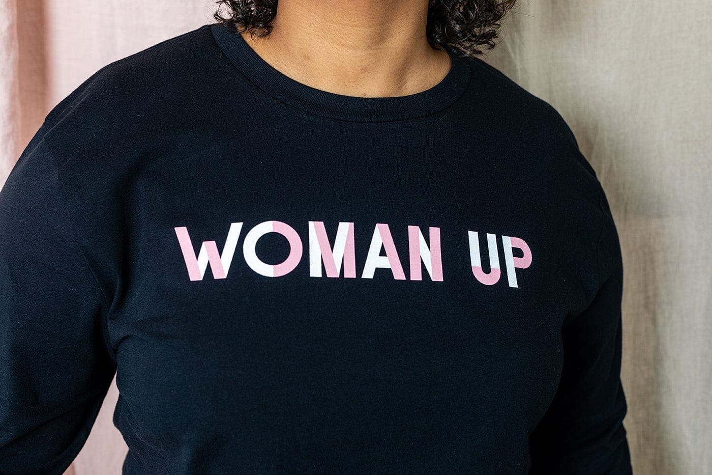 WOMAN UP Black Long Sleeve Organic Cotton T-Shirt Black & Beech